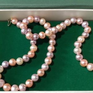 Stunning Mirror Luster MultiColor Edison 9-10mm Round Pearl 17”Necklace New 2843